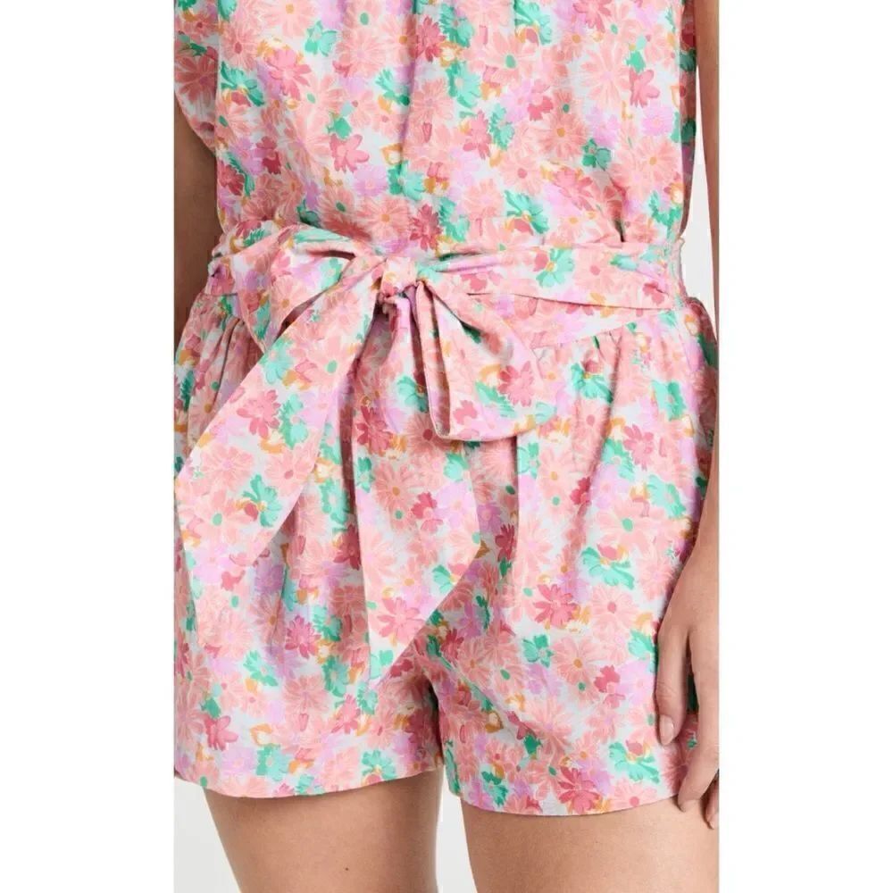 Something Navy Cotton / Linen Floral Tie Waist Shorts Size M / NWT